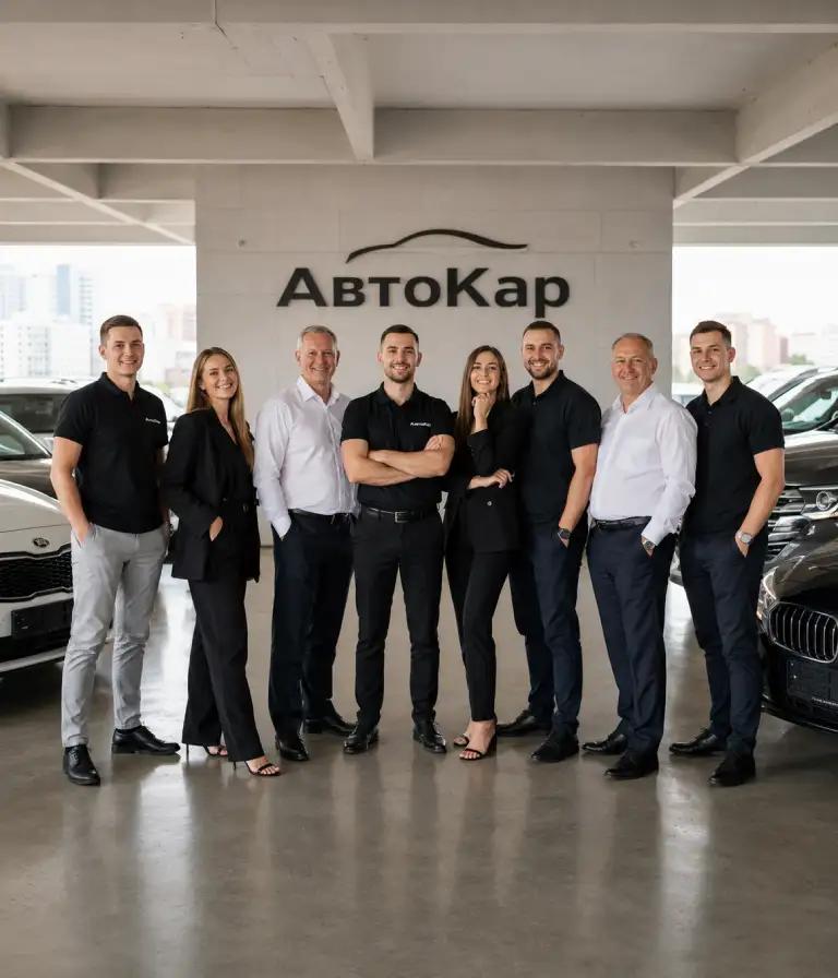 Команда автохауса АвтоКар на крытом паркинге в Минске